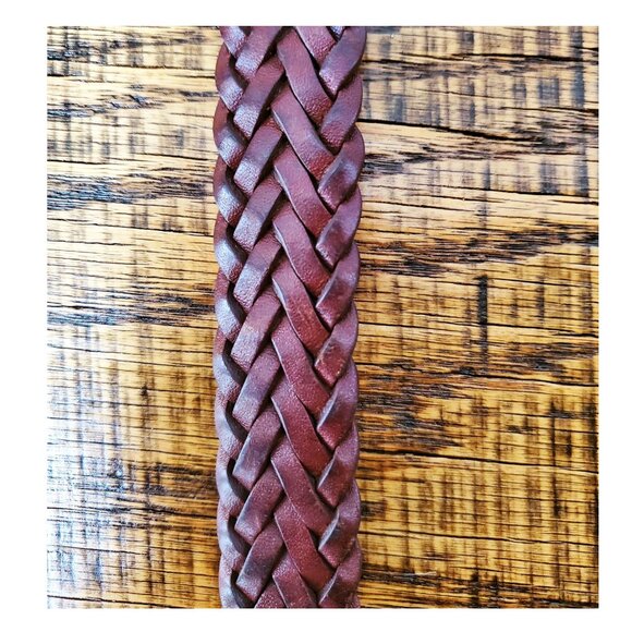 90's Chocolate Brown Preppy Braided Leather Belt with Solid Brass Buckle 30 - Picture 4 of 4